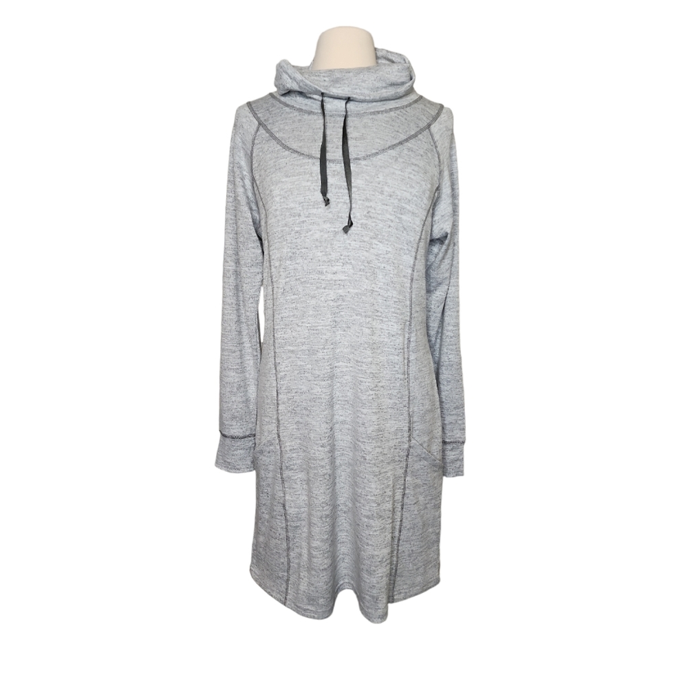 Kühl ‘Lea’ Dress Heathered Grey Size Large Stretch Warmth Cowl Neck Thumb Holes